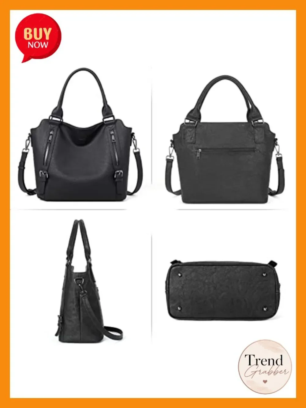 Large Hobo Bag with Multiple Pockets, Faux Leather Shoulder Bag with Adjustable